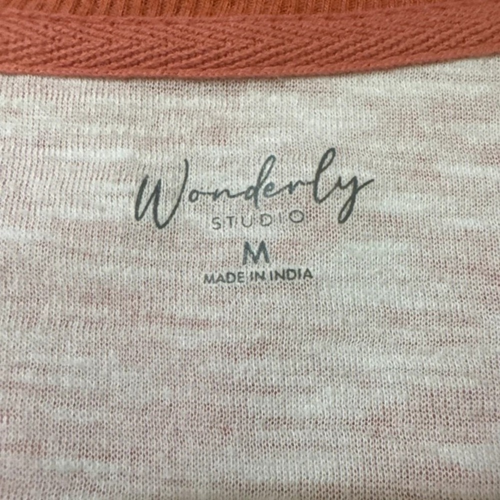 Wonderly Top M Orange Raw Seam Split Neck Long Sleeve Slub Knit Pullover - Picture 3 of 3